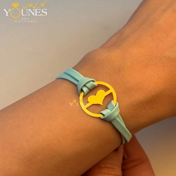 دستبند طلا چرم دولاین قلب توپر